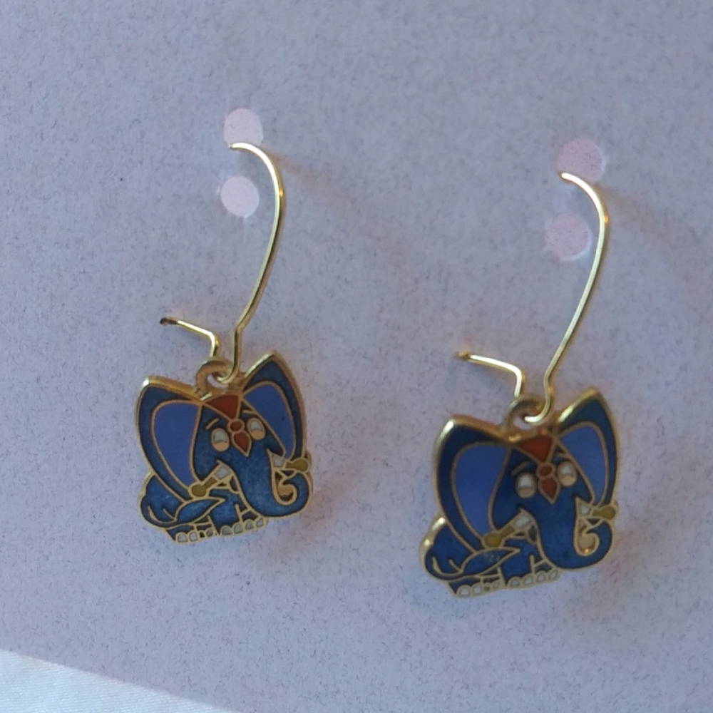 Earrings Vintage Aviva Blue Elephant